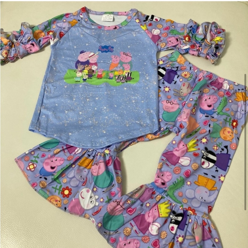 Peppa Pig Blue Pajama Set with Colorful Patterned Sleeves - Picture 4 of 4
